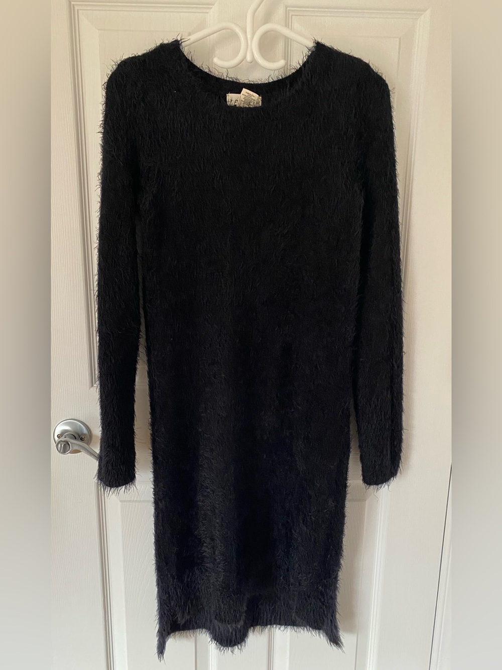 Black Fuzzy Long-Sleeve Women's Dress